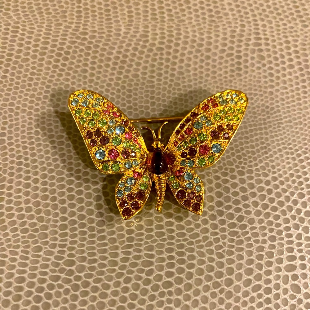 D’ORLAN 22CT GOLD PLATED CRYSTAL BUTTERFLY BROOCH **RARE**
